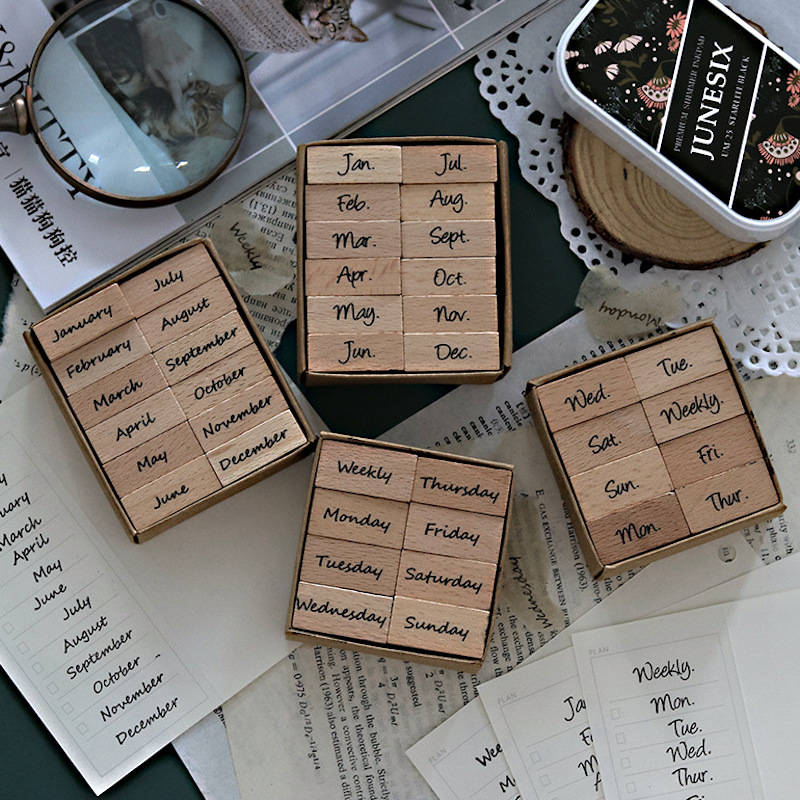 Rubber Date Stamp - Timbres en bois pour calendrier du